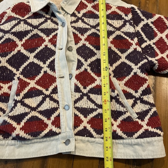 Free People Lakeside Denim Jacket Western Chunky Knit Size Med/ Large - Picture 11 of 12